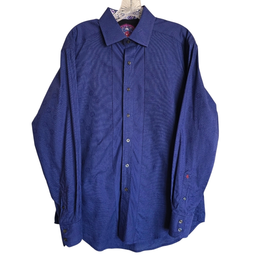 🌻NWOT Robert Graham Cobalt Checkered Long Sleeve Button-Up Dress Shirt, Size M